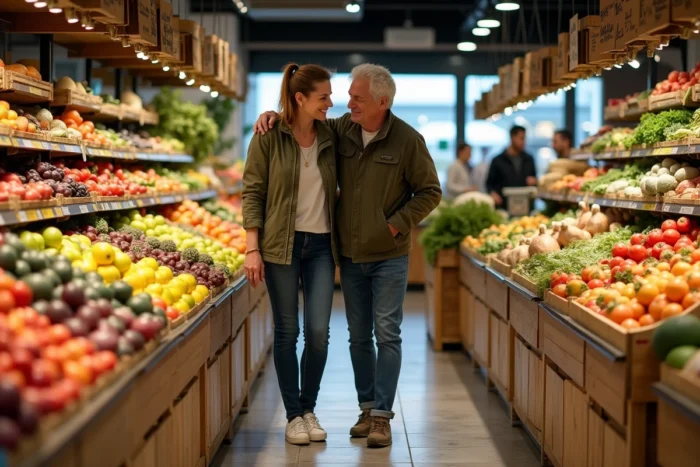 Couple faisant leurs courses dans une épicerie ouverte le dimanche à Marseille