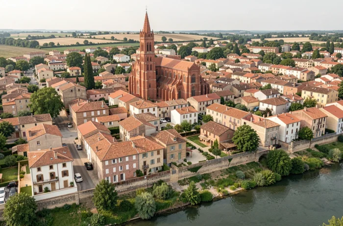 Vista panoramica del centro storico di Albi con la cattedrale e i tetti in tegole per il mercato immobiliare 2024